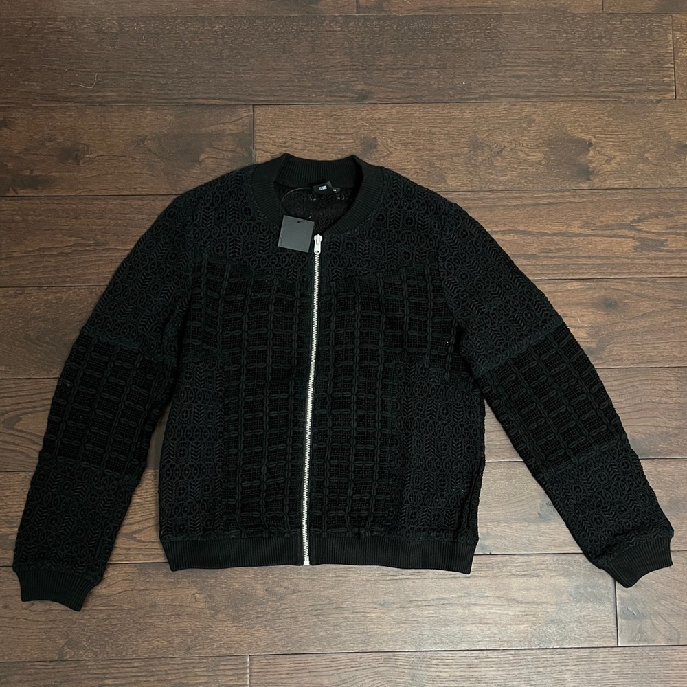 NWT Club Monaco Women’s Arlet Black Crochet like Bomber Jacket S